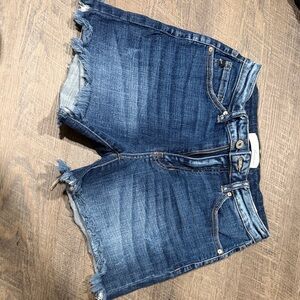KanCan Dark Blue Frayed Hem Jean Shorts